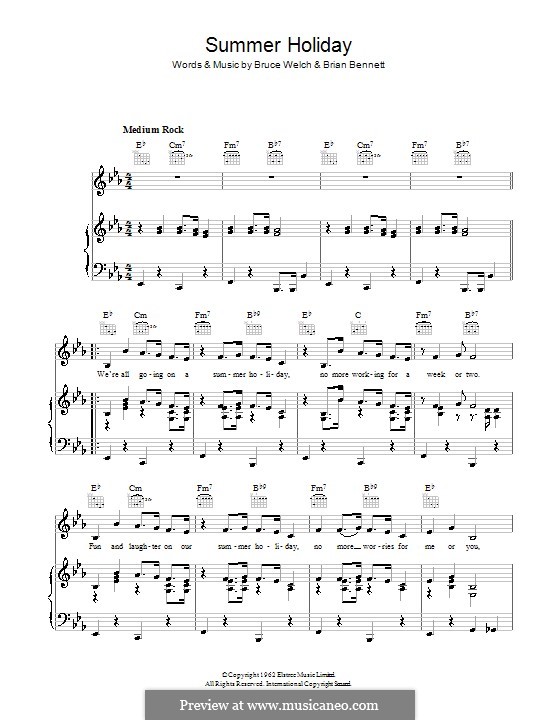 Summer Holiday (Cliff Richard): Для голоса и фортепиано (или гитары) by Brian Bennett, Bruce Welch