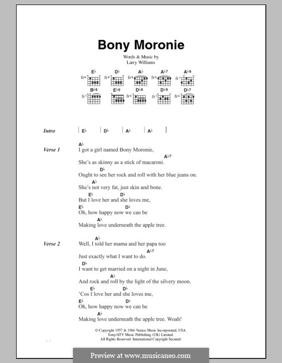 Bony Moronie: Текст и аккорды by Larry E. Williams