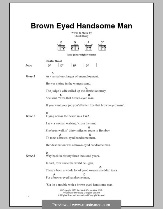Brown Eyed Handsome Man: Текст, аккорды by Chuck Berry