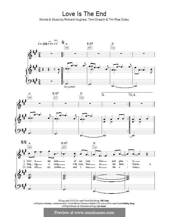 Love Is the End (Keane): Для голоса и фортепиано (или гитары) by Richard Hughes, Tim Rice Oxley, Tom Chaplin