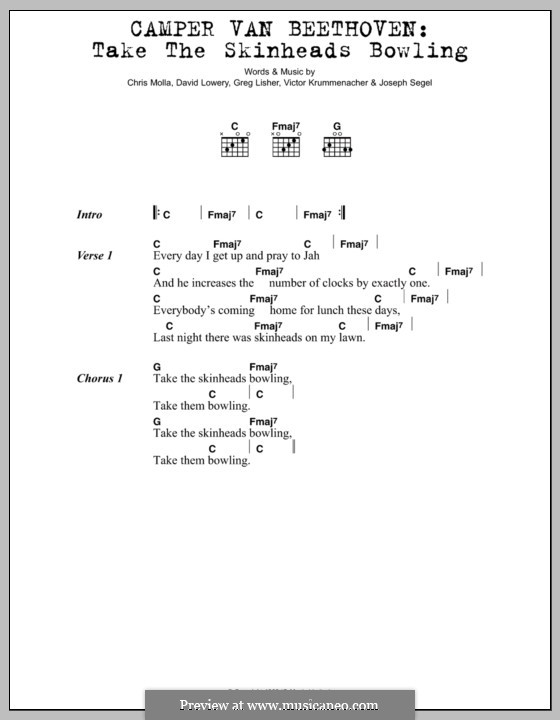 Take the Skinheads Bowling (Camper Van Beethoven): Текст, аккорды by Chris Molla, David Lowery, Greg Lisher, Joseph Segel, Victor Krummenacher