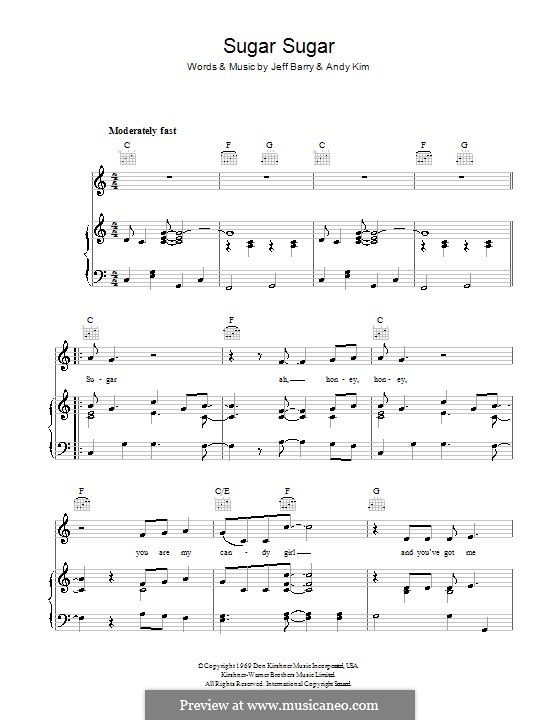 Sugar, Sugar (The Archies): Для голоса и фортепиано (или гитары) by Andy Kim, Jeff Barry