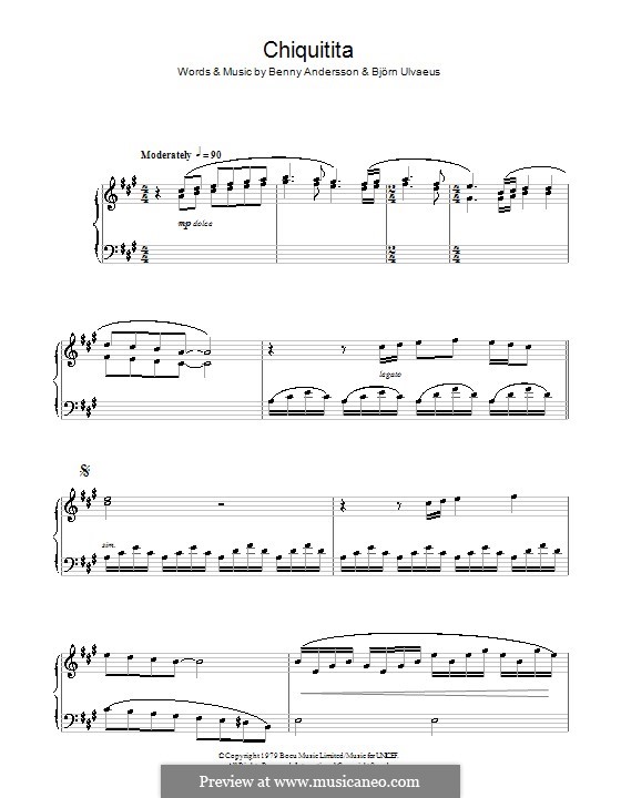 Chiquitita (ABBA): Для фортепиано by Benny Andersson, Björn Ulvaeus