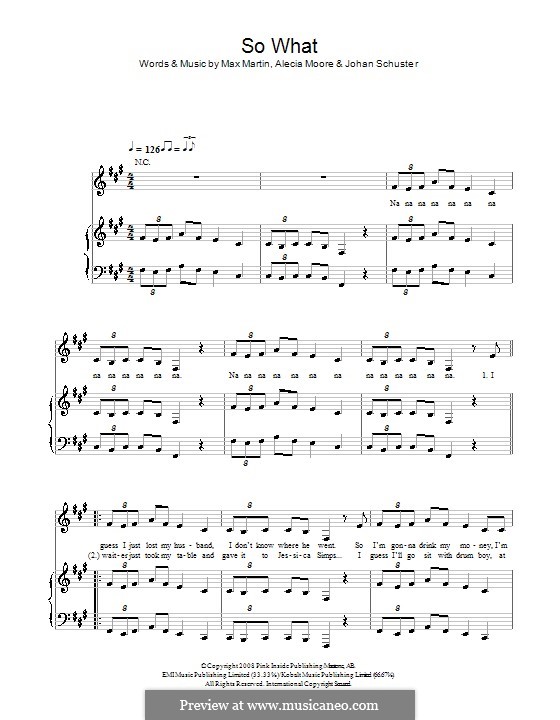 So What (Pink): Для голоса и фортепиано (или гитары) by Shellback, Alecia Moore, Max Martin