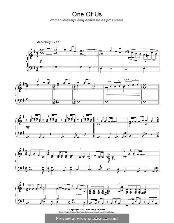 One of Us (ABBA): Для фортепиано by Benny Andersson, Björn Ulvaeus