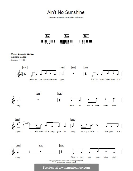 Ain't No Sunshine: Для клавишного инструмента by Bill Withers