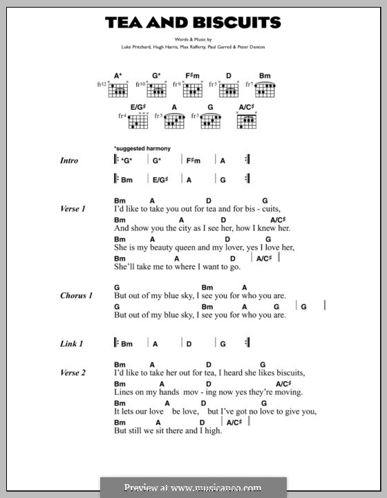 Tea and Biscuits (The Kooks): Текст, аккорды by Hugh Harris, Luke Pritchard, Max Rafferty, Paul Garred, Peter Denton