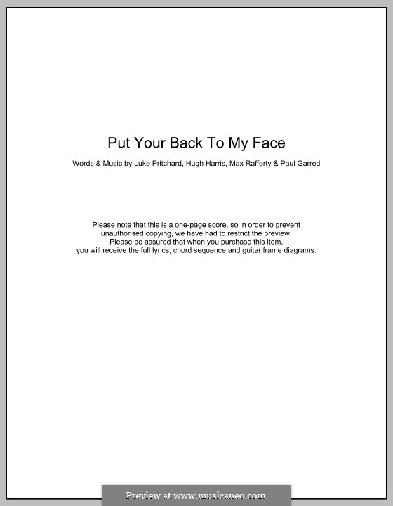 Put Your Back To My Face (The Kooks): Текст, аккорды by Hugh Harris, Luke Pritchard, Max Rafferty, Paul Garred