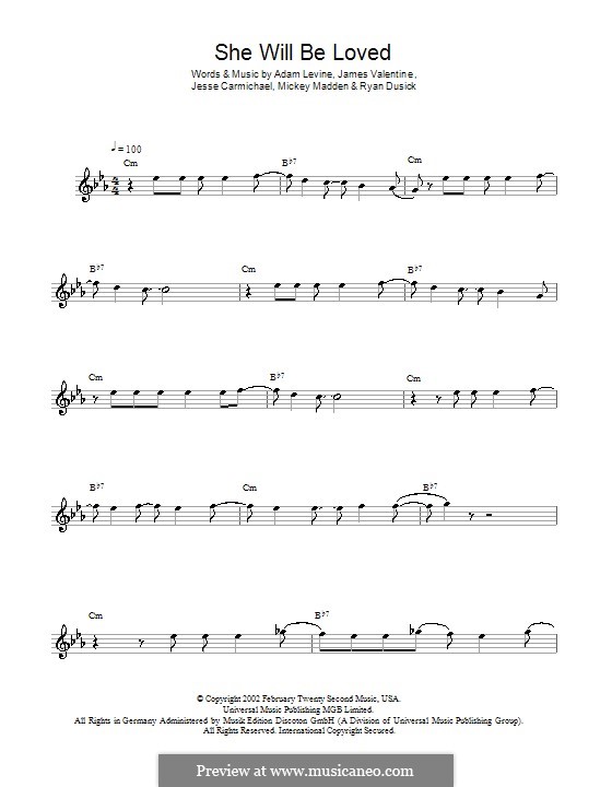 She Will Be Loved (Maroon 5): Для флейты by Adam Levine, James Valentine