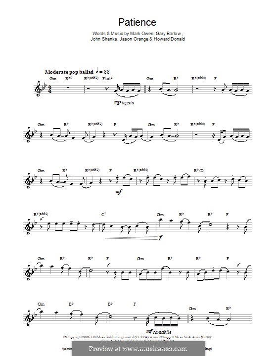 Patience (Take That): Для флейты by Gary Barlow, Howard Donald, Jason Orange, John M Shanks, Mark Owen