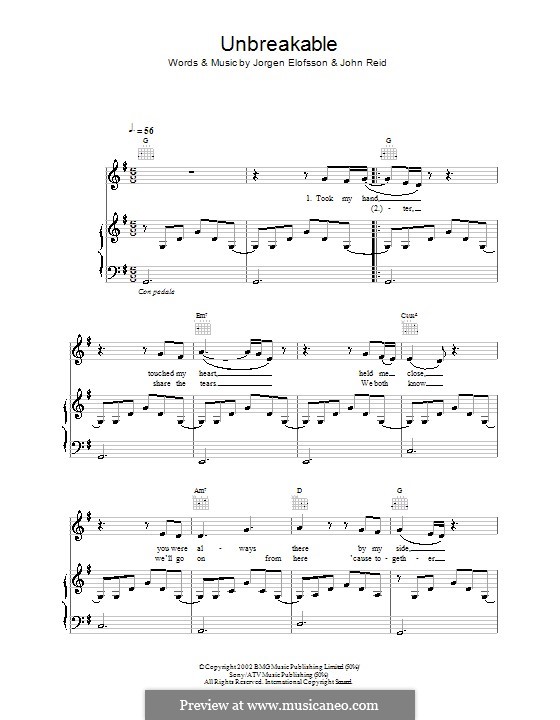 Unbreakable (Westlife): Для голоса и фортепиано (или гитары) by John Reid, Jörgen Kjell Elofsson
