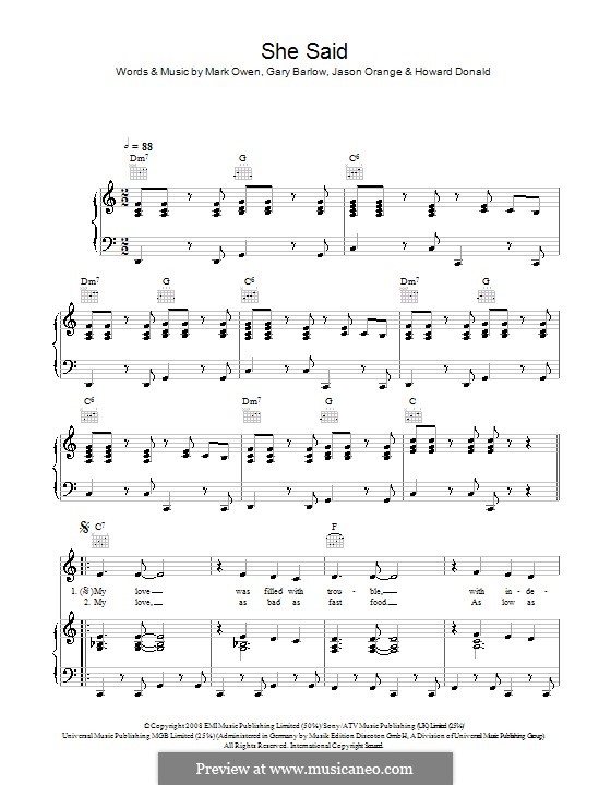 She Said (Take That): Для голоса и фортепиано (или гитары) by Gary Barlow, Howard Donald, Jason Orange, Mark Owen