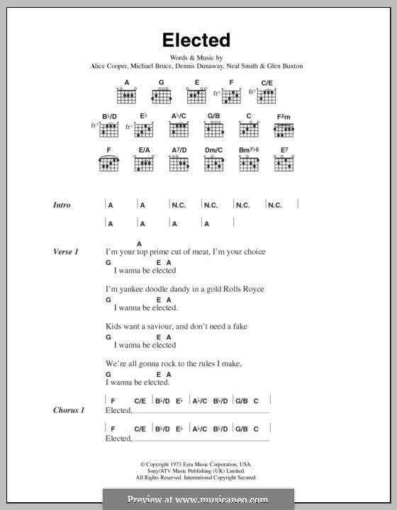 Elected: Текст, аккорды by Dennis Dunaway, Glen Buxton, Michael Bruce, Neal Smith