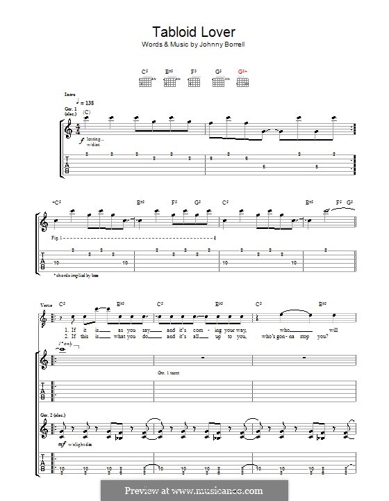 Tabloid Lover (Razorlight): Гитарная табулатура by Johnny Borrell
