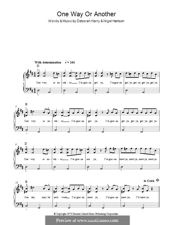 One Way or Another (Blondie): Для фортепиано (легкий уровень) by Deborah Harry, Nigel Harrison