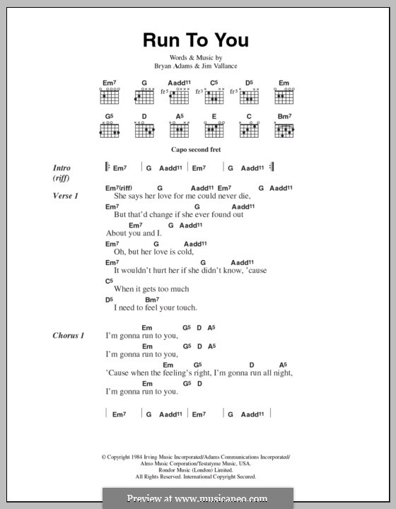 Run To You: Текст и аккорды by Jim Vallance