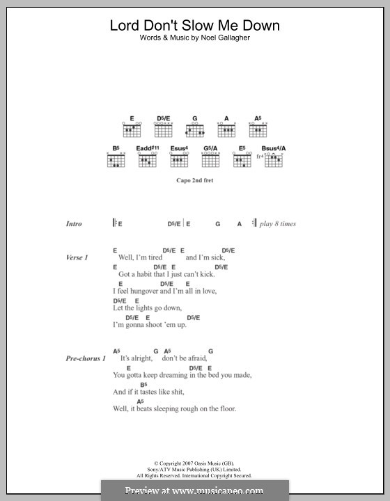 Lord Don't Slow Me Down (Oasis): Текст, аккорды by Noel Gallagher