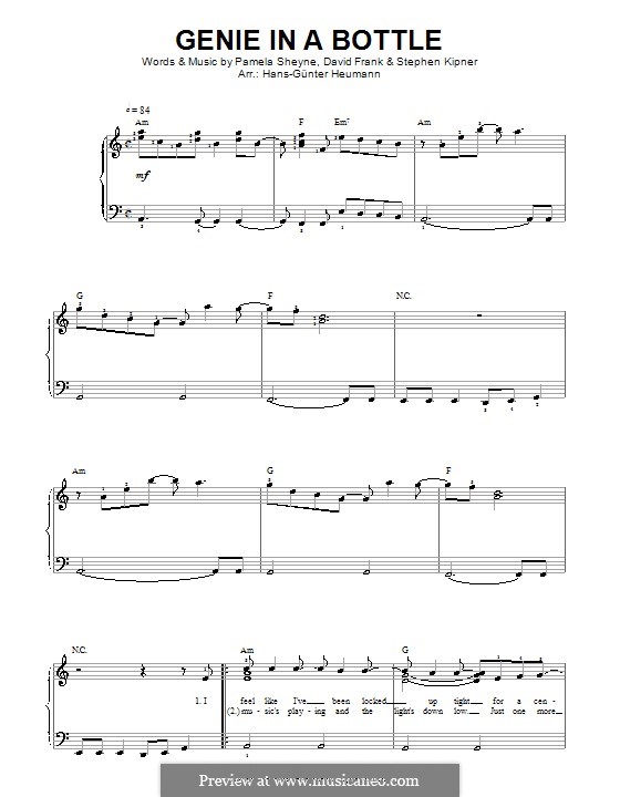 Genie in a Bottle (Christina Aguilera): Для голоса и фортепиано by David Frank, Pamela Sheyne, Stephen Alan Kipner