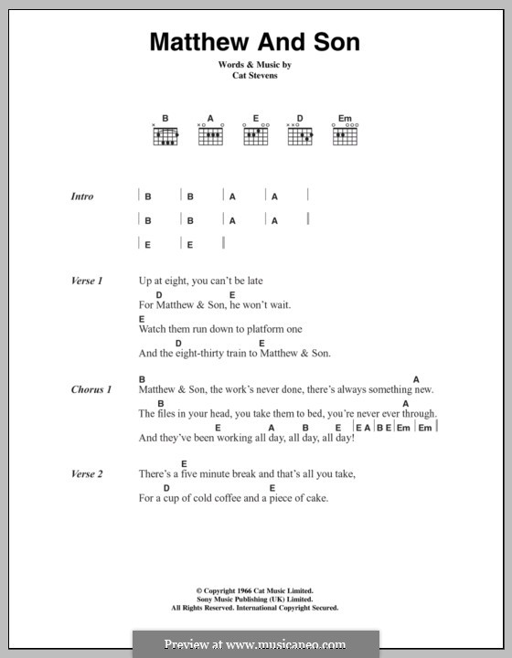 Matthew and Son: Текст, аккорды by Cat Stevens