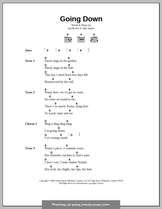 Going Down (The Stone Roses): Текст, аккорды by Ian Brown, John Squire