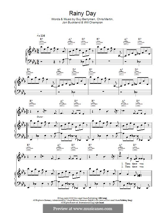 Rainy Day (Coldplay): Для голоса и фортепиано (или гитары) by Chris Martin, Guy Berryman, Jonny Buckland, Will Champion