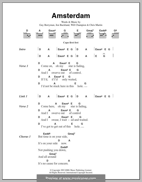 Amsterdam (Coldplay): Текст, аккорды by Chris Martin, Guy Berryman, Jonny Buckland, Will Champion