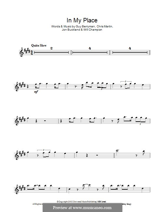 In My Place (Coldplay): Для альтового саксофона by Chris Martin, Guy Berryman, Jonny Buckland, Will Champion