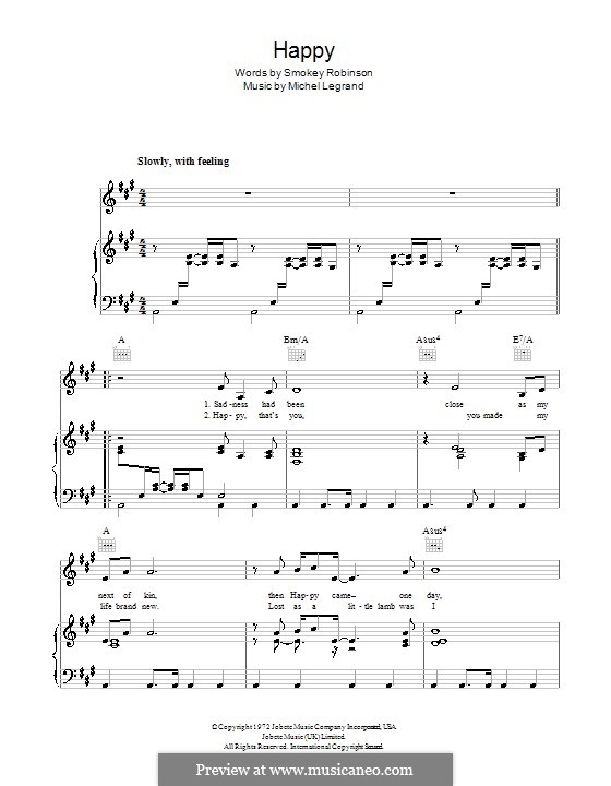 Happy (Love Theme from Lady Sings The Blues) Michael Jackson: Для голоса и фортепиано (или гитары) by Michel Legrand