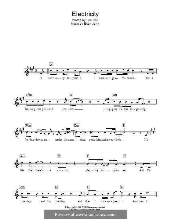 Electricity: Мелодия, текст и аккорды by Elton John