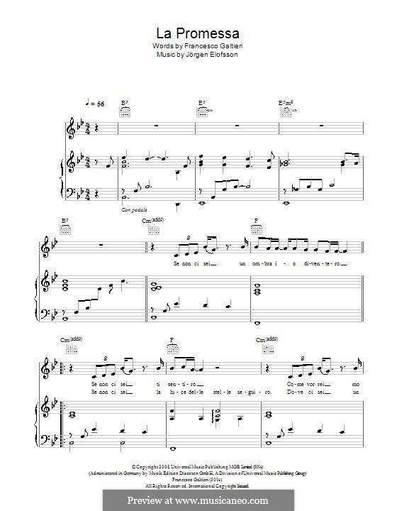 La Promessa: Для голоса и фортепиано (или гитары) by Jörgen Kjell Elofsson