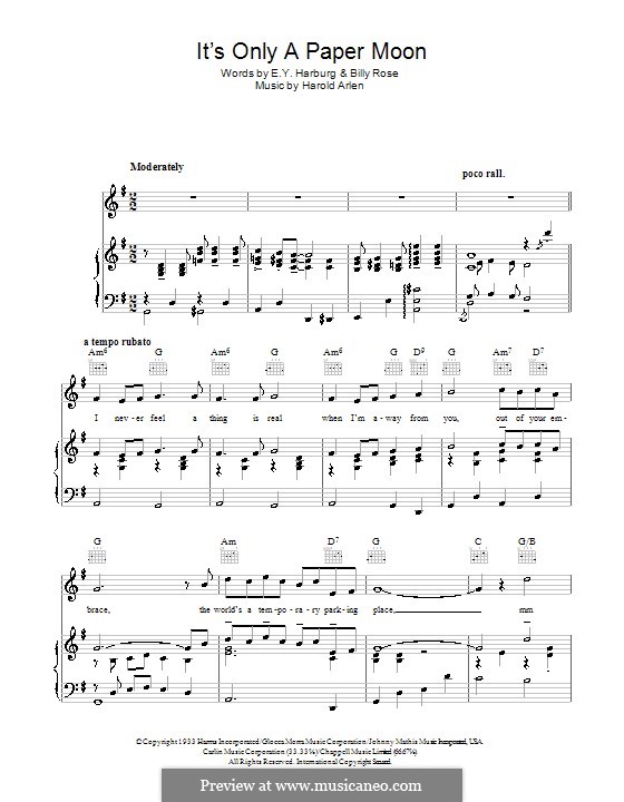 It's Only a Paper Moon: Для голоса и фортепиано (или гитары) by Harold Arlen