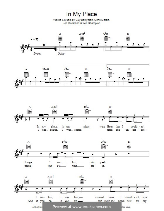 In My Place (Coldplay): Мелодия, текст и аккорды by Chris Martin, Guy Berryman, Jonny Buckland, Will Champion