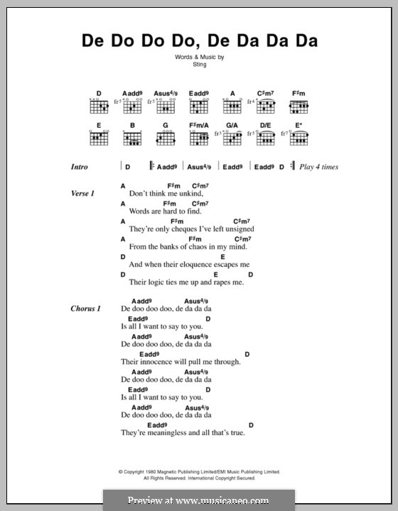 De Do Do Do, De Da Da Da (The Police): Текст, аккорды by Sting