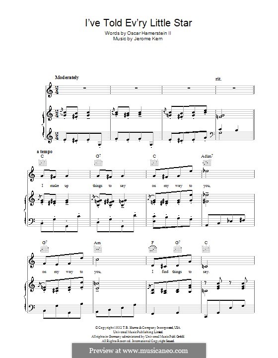 I've Told Ev'ry Little Star (from Music In The Air): For voice and piano or guitar (Mary Ellis) by Джером Керн