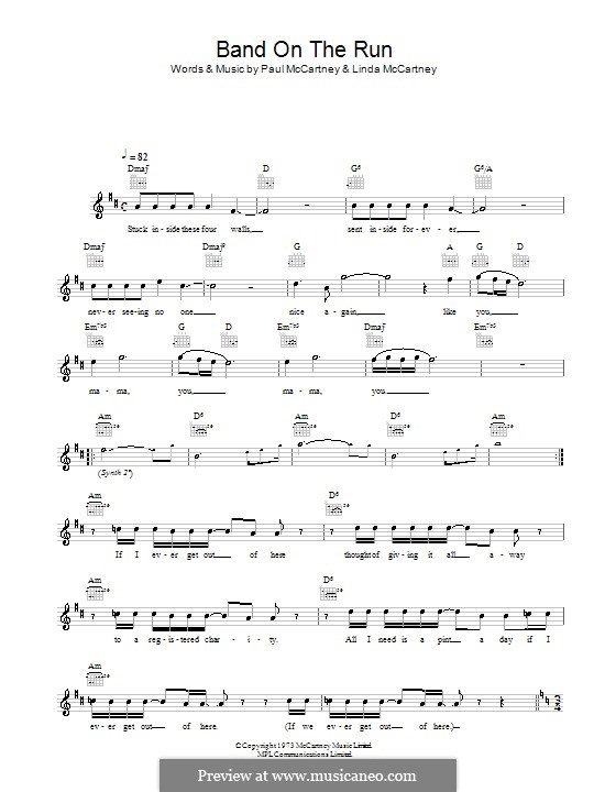 Band on the Run (Wings): Мелодия, текст и аккорды by Linda McCartney, Paul McCartney