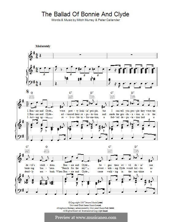 The Ballad of Bonnie and Clyde: Для голоса и фортепиано (или гитары) by Mitch Murray, Peter Callander