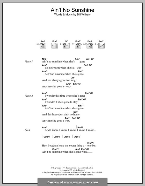 Ain't No Sunshine: Текст и аккорды by Bill Withers