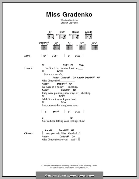 Miss Gradenko (The Police): Текст, аккорды by Stewart Copeland