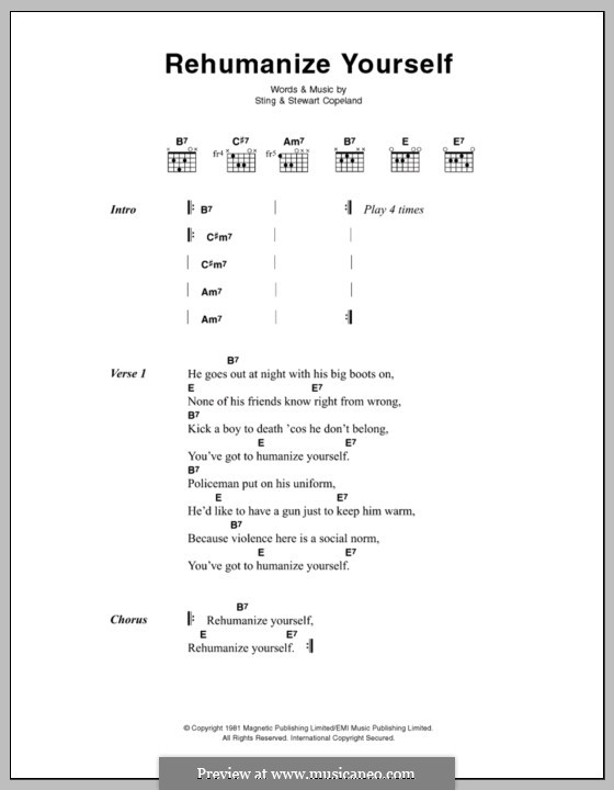 Rehumanize Yourself (The Police): Текст, аккорды by Sting, Stewart Copeland