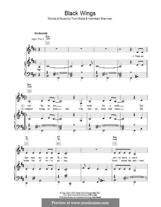 Black Wings: Для голоса и фортепиано (или гитары) by Kathleen Brennan, Tom Waits