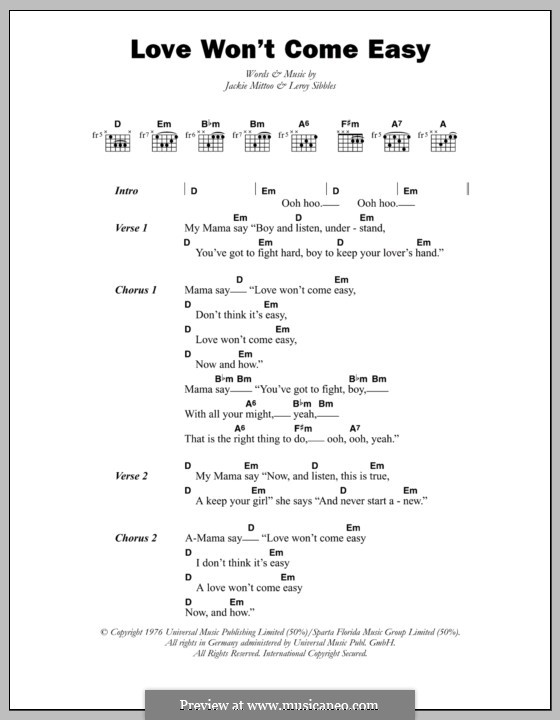 Love Won't Come Easy (The Heptones): Текст и аккорды by Jackie Mittoo, Leroy Sibbles