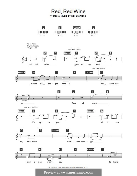 Red, Red Wine (UB40): Для клавишного инструмента by Neil Diamond