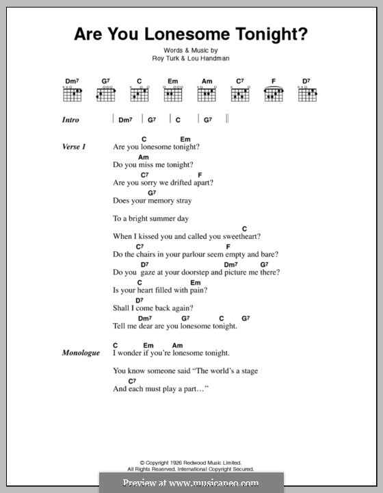 Are You Lonesome Tonight? (Elvis Presley): Текст, аккорды by Lou Handman, Roy Turk