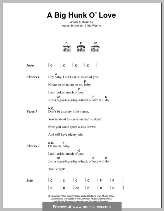 A Big Hunk O' Love (Elvis Presley): Текст и аккорды by Aaron Schroeder, Sid Wyche