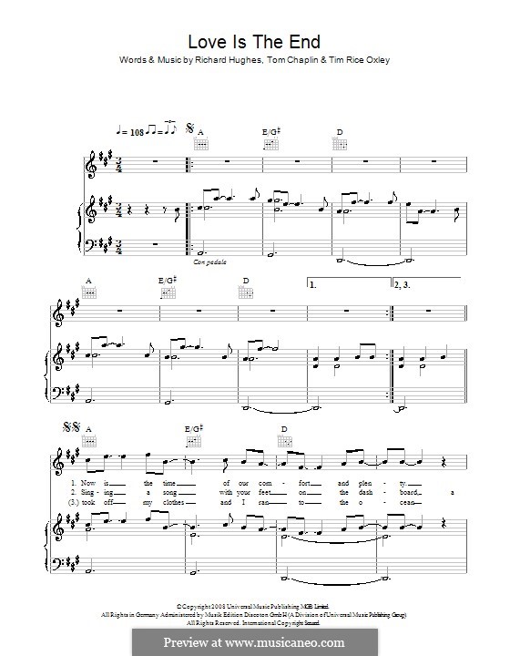 Love Is the End (Keane): Для голоса и фортепиано (или гитары) by Richard Hughes, Tim Rice Oxley, Tom Chaplin