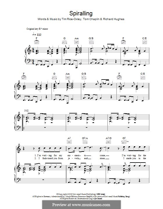 Spiralling (Keane): Для голоса и фортепиано (или гитары) by Richard Hughes, Tim Rice-Oxley, Tom Chaplin