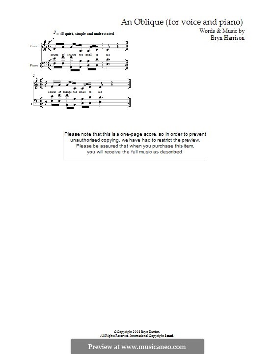 An Oblique for mezzo-soprano and piano: An Oblique for mezzo-soprano and piano by Bryn Harrison