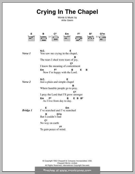 Crying in the Chapel (Elvis Presley): Текст, аккорды by Artie Glenn