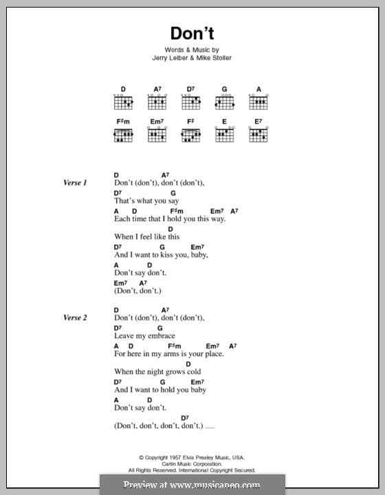 Don't (Elvis Presley): Текст, аккорды by Jerry Leiber, Mike Stoller