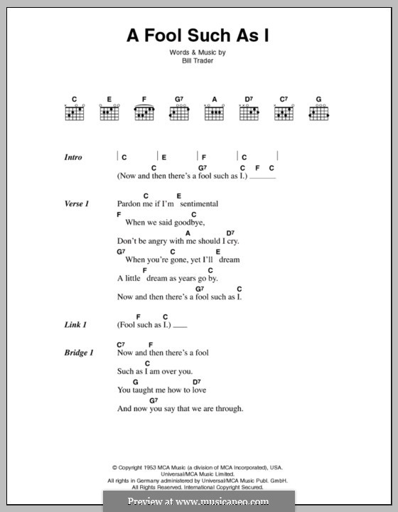 (Now and Then There's) A Fool Such as I (Elvis Presley): Текст и аккорды by Bill Trader